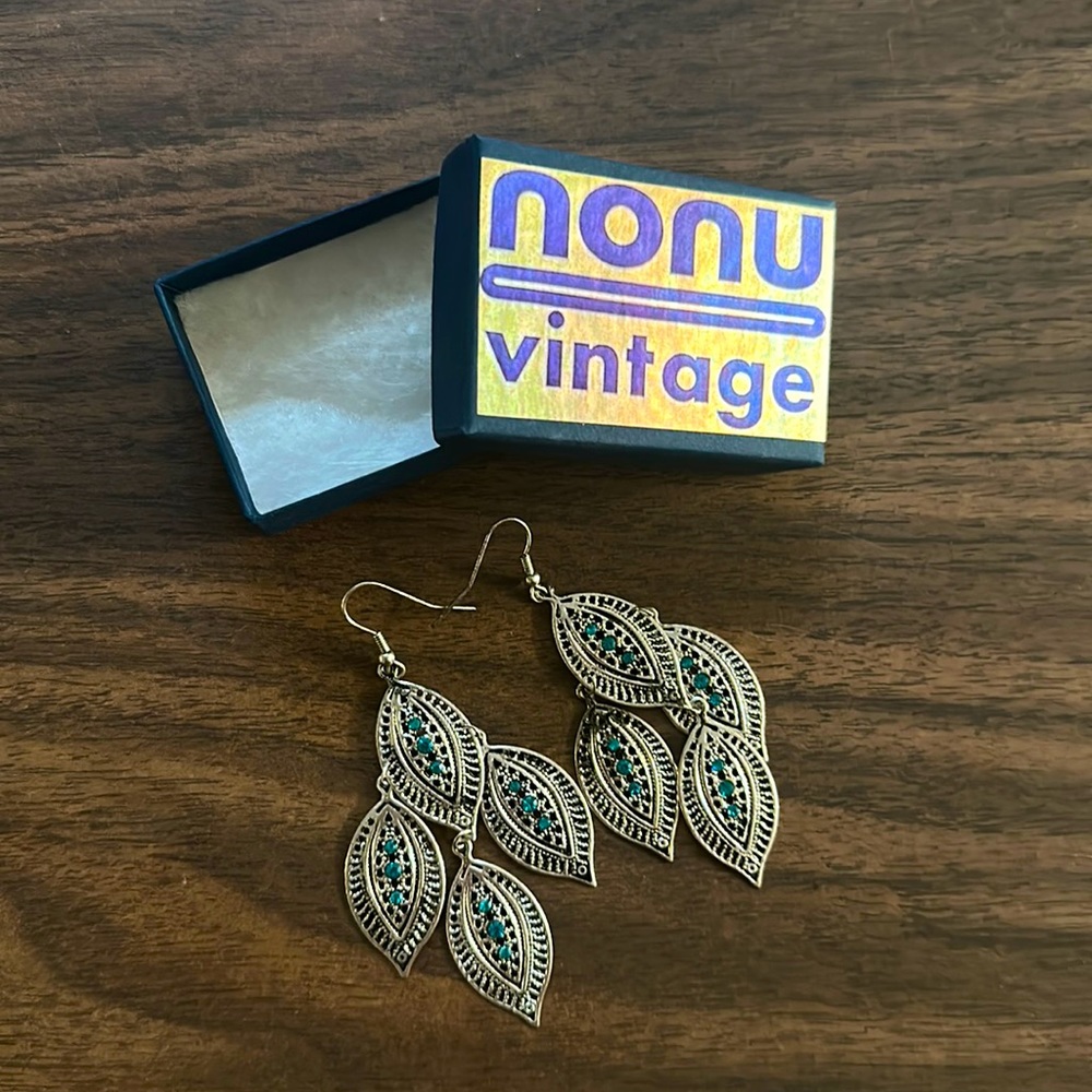Vintage drop Earrings with teal accents